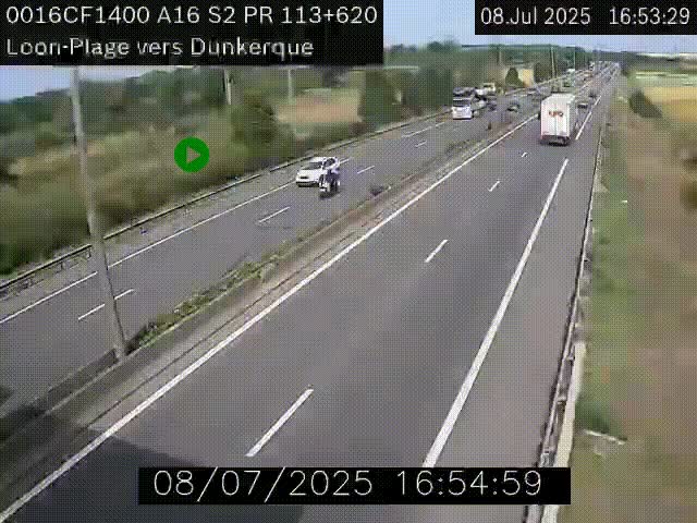 Webcam autoroute A16 à hauteur de Loon-Plage. Vue orientée vers Dunkerque et la Belgique.