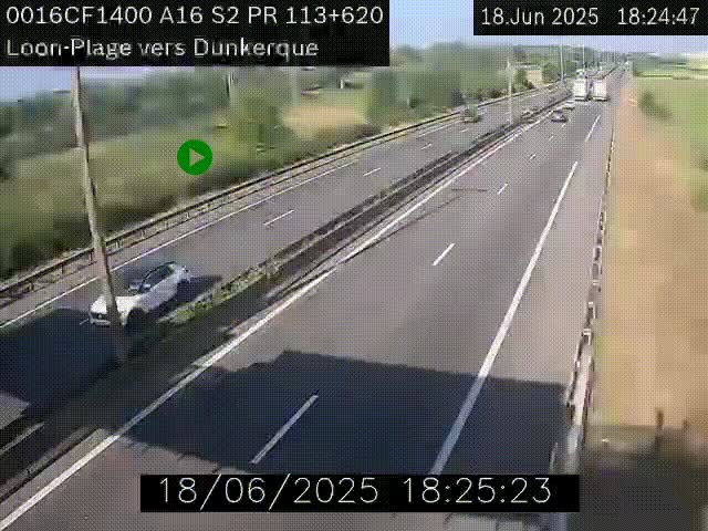 <h2>Webcam autoroute A16 à hauteur de Loon-Plage. Vue orientée vers Dunkerque et la Belgique.</h2>