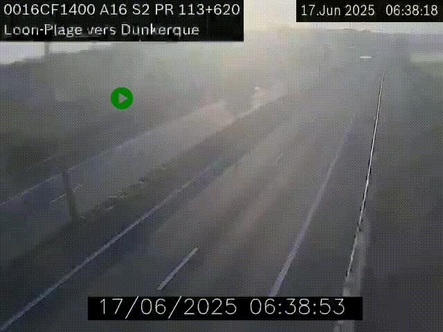 Webcam autoroute A16 à hauteur de Loon-Plage. Vue orientée vers Dunkerque et la Belgique.