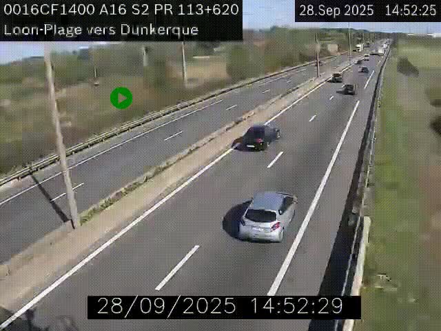 Webcam autoroute A16 à hauteur de Loon-Plage. Vue orientée vers Dunkerque et la Belgique.