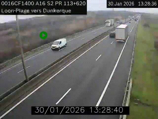 <h2>Webcam autoroute A16 à hauteur de Loon-Plage. Vue orientée vers Dunkerque et la Belgique.</h2>