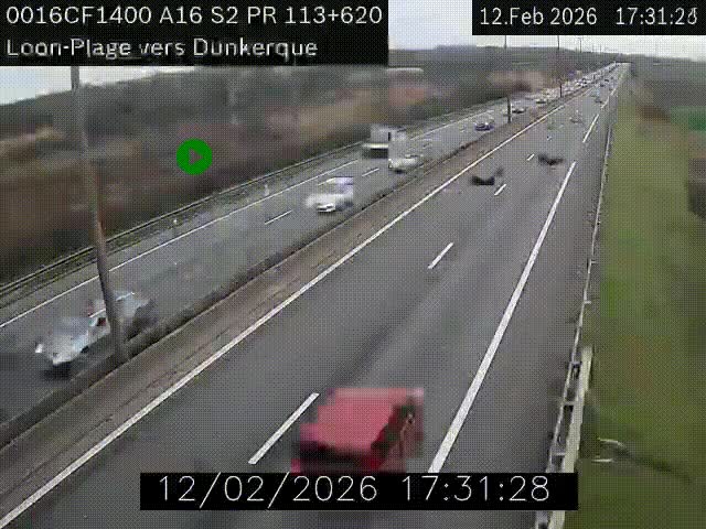 <h2>Webcam autoroute A16 à hauteur de Loon-Plage. Vue orientée vers Dunkerque et la Belgique.</h2>