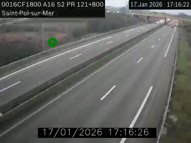 <h2>Webcam autoroute A16 à proximité de Dunkerque, à hauteur de la sortie Saint-Pol-sur-Mer. Vue orientée vers Calais</h2>