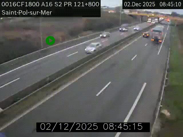 Webcam autoroute A16 à proximité de Dunkerque, à hauteur de la sortie Saint-Pol-sur-Mer. Vue orientée vers Calais