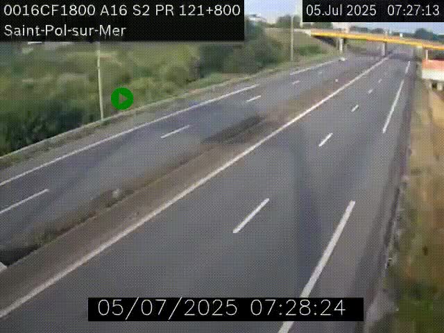 Webcam autoroute A16 à proximité de Dunkerque, à hauteur de la sortie Saint-Pol-sur-Mer. Vue orientée vers Calais