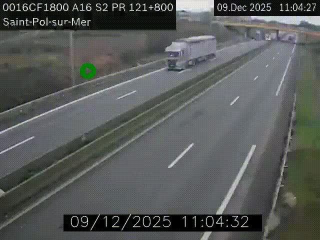 Webcam autoroute A16 à proximité de Dunkerque, à hauteur de la sortie Saint-Pol-sur-Mer. Vue orientée vers Calais