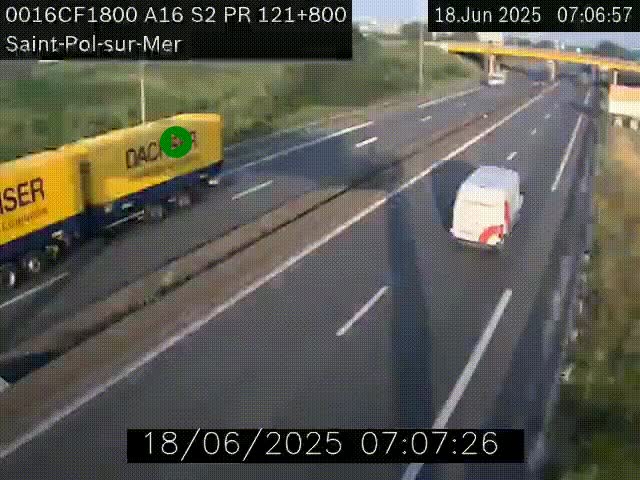 Webcam autoroute A16 à proximité de Dunkerque, à hauteur de la sortie Saint-Pol-sur-Mer. Vue orientée vers Calais