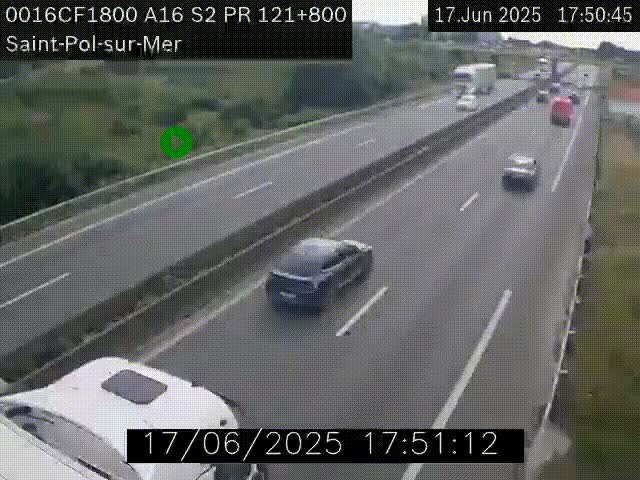 <h2>Webcam autoroute A16 à proximité de Dunkerque, à hauteur de la sortie Saint-Pol-sur-Mer. Vue orientée vers Calais</h2>