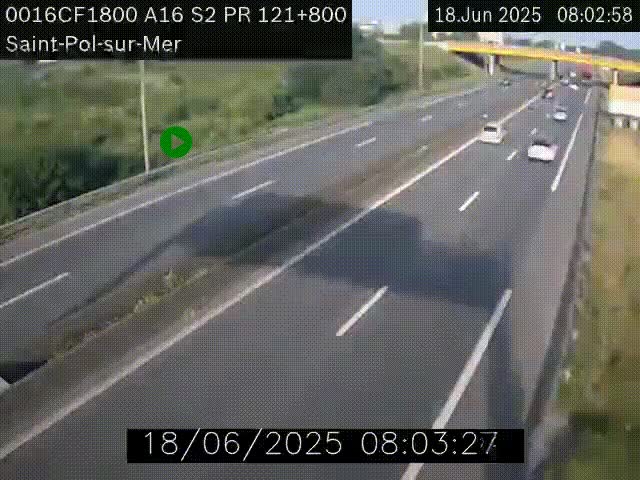 <h2>Webcam autoroute A16 à proximité de Dunkerque, à hauteur de la sortie Saint-Pol-sur-Mer. Vue orientée vers Calais</h2>