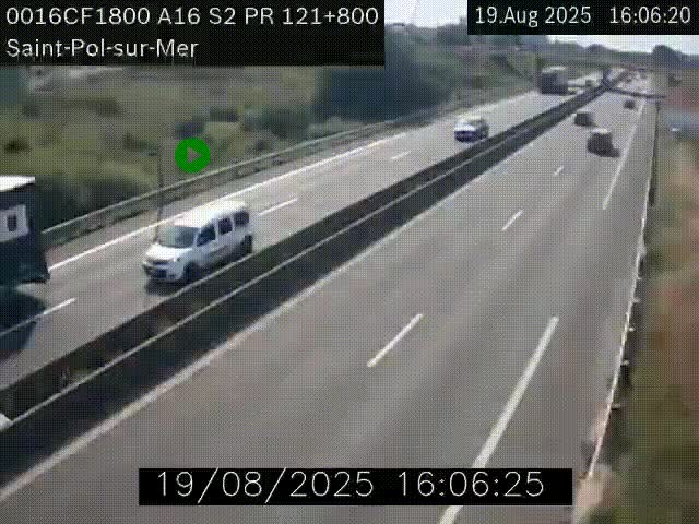 <h2>Webcam autoroute A16 à proximité de Dunkerque, à hauteur de la sortie Saint-Pol-sur-Mer. Vue orientée vers Calais</h2>