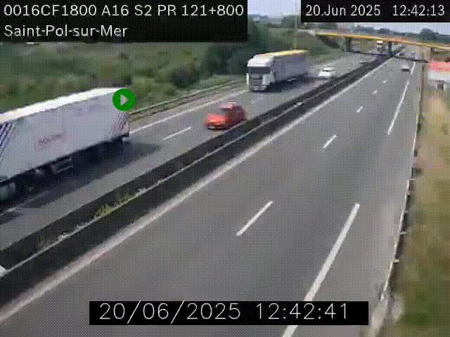 Webcam autoroute A16 à proximité de Dunkerque, à hauteur de la sortie Saint-Pol-sur-Mer. Vue orientée vers Calais
