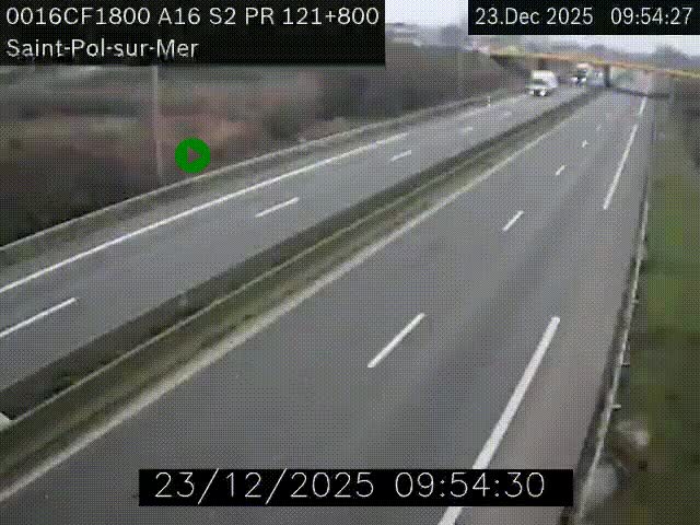 <h2>Webcam autoroute A16 à proximité de Dunkerque, à hauteur de la sortie Saint-Pol-sur-Mer. Vue orientée vers Calais</h2>