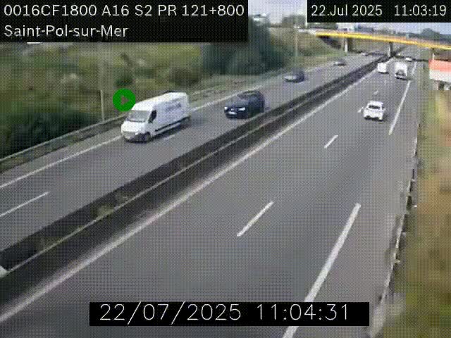 <h2>Webcam autoroute A16 à proximité de Dunkerque, à hauteur de la sortie Saint-Pol-sur-Mer. Vue orientée vers Calais</h2>