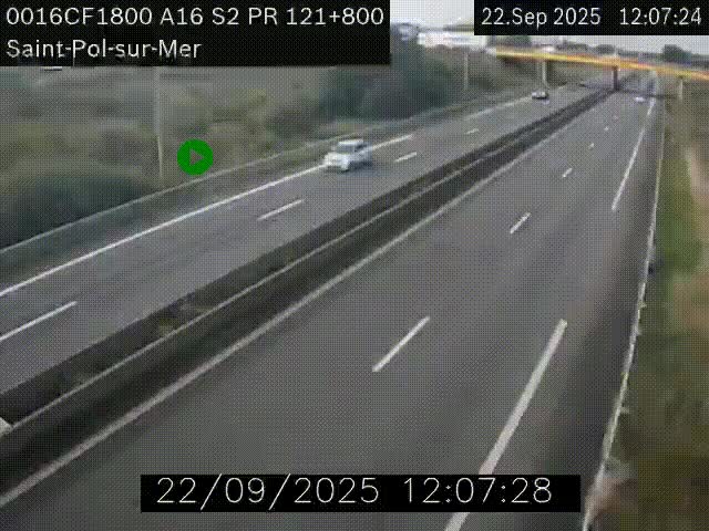 Webcam autoroute A16 à proximité de Dunkerque, à hauteur de la sortie Saint-Pol-sur-Mer. Vue orientée vers Calais