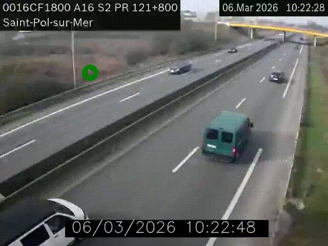 Webcam autoroute A16 à proximité de Dunkerque, à hauteur de la sortie Saint-Pol-sur-Mer. Vue orientée vers Calais