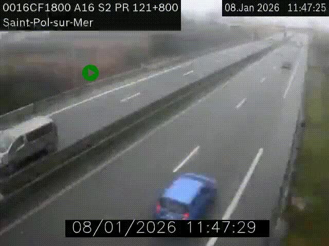 Webcam autoroute A16 à proximité de Dunkerque, à hauteur de la sortie Saint-Pol-sur-Mer. Vue orientée vers Calais