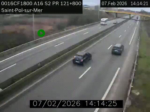 <h2>Webcam autoroute A16 à proximité de Dunkerque, à hauteur de la sortie Saint-Pol-sur-Mer. Vue orientée vers Calais</h2>