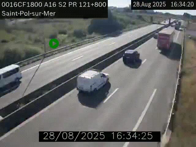 <h2>Webcam autoroute A16 à proximité de Dunkerque, à hauteur de la sortie Saint-Pol-sur-Mer. Vue orientée vers Calais</h2>
