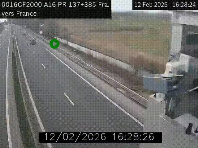Webcam à la frontière franco-belge au niveau de Bray-Dunes/De-Panne sur l'autoroute A16. Vue orientée vers Calais