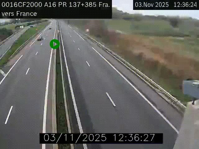 <h2>Webcam à la frontière franco-belge au niveau de Bray-Dunes/De-Panne sur l'autoroute A16. Vue orientée vers Calais</h2>