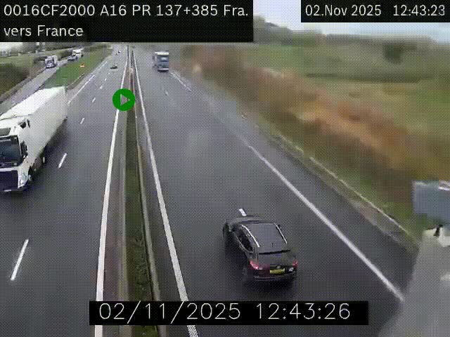 Webcam à la frontière franco-belge au niveau de Bray-Dunes/De-Panne sur l'autoroute A16. Vue orientée vers Calais