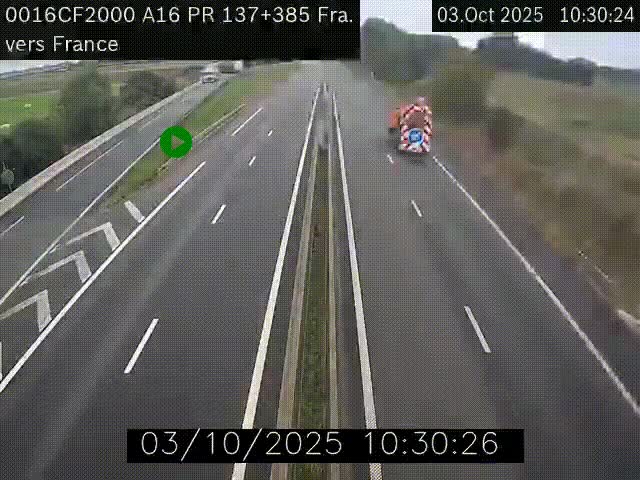 <h2>Webcam à la frontière franco-belge au niveau de Bray-Dunes/De-Panne sur l'autoroute A16. Vue orientée vers Calais</h2>