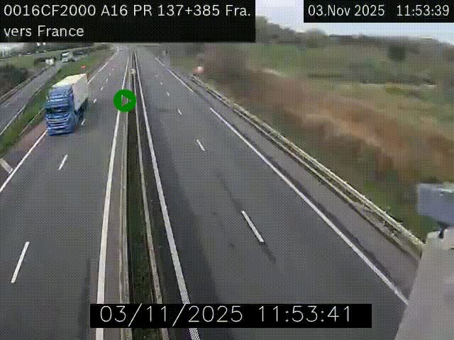<h2>Webcam à la frontière franco-belge au niveau de Bray-Dunes/De-Panne sur l'autoroute A16. Vue orientée vers Calais</h2>