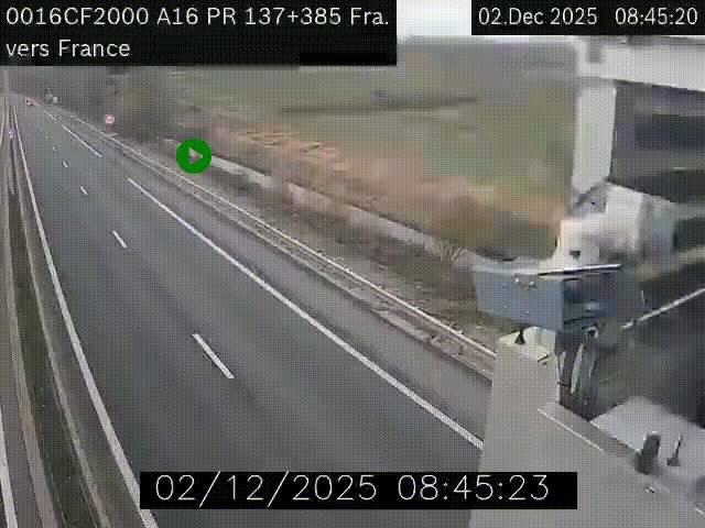 Webcam à la frontière franco-belge au niveau de Bray-Dunes/De-Panne sur l'autoroute A16. Vue orientée vers Calais