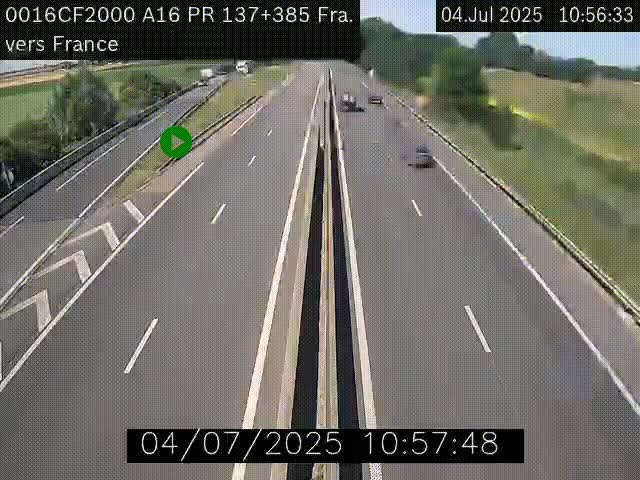 Webcam à la frontière franco-belge au niveau de Bray-Dunes/De-Panne sur l'autoroute A16. Vue orientée vers Calais