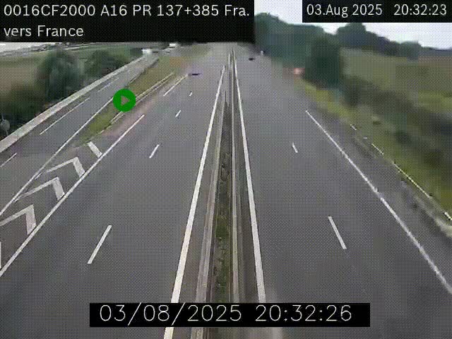 <h2>Webcam à la frontière franco-belge au niveau de Bray-Dunes/De-Panne sur l'autoroute A16. Vue orientée vers Calais</h2>