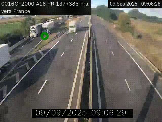 <h2>Webcam à la frontière franco-belge au niveau de Bray-Dunes/De-Panne sur l'autoroute A16. Vue orientée vers Calais</h2>