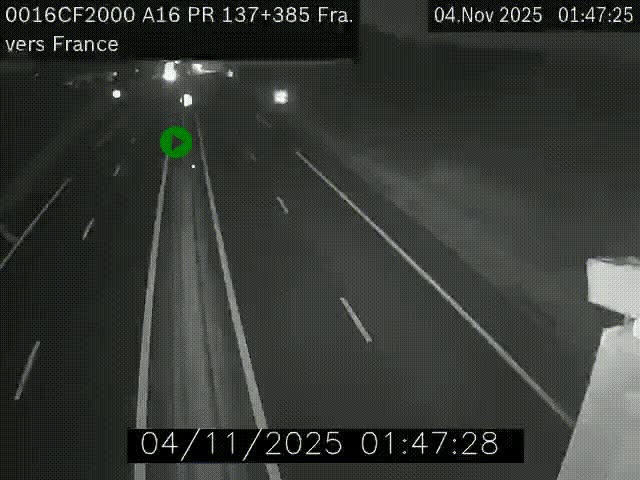 <h2>Webcam à la frontière franco-belge au niveau de Bray-Dunes/De-Panne sur l'autoroute A16. Vue orientée vers Calais</h2>