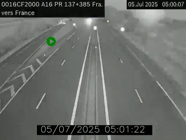 Webcam à la frontière franco-belge au niveau de Bray-Dunes/De-Panne sur l'autoroute A16. Vue orientée vers Calais