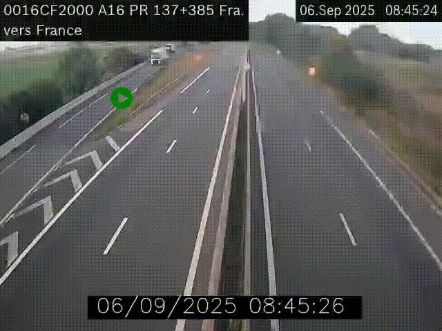 <h2>Webcam à la frontière franco-belge au niveau de Bray-Dunes/De-Panne sur l'autoroute A16. Vue orientée vers Calais</h2>