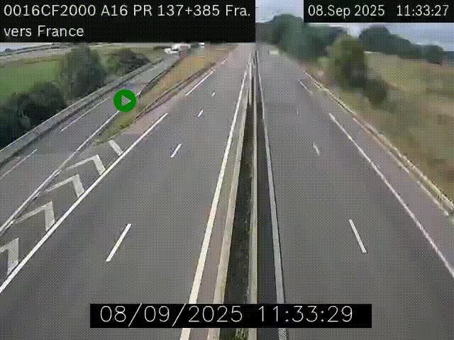 <h2>Webcam à la frontière franco-belge au niveau de Bray-Dunes/De-Panne sur l'autoroute A16. Vue orientée vers Calais</h2>