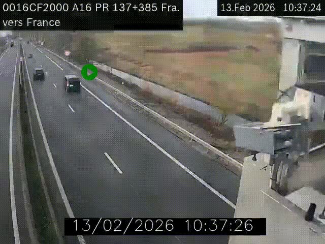 <h2>Webcam à la frontière franco-belge au niveau de Bray-Dunes/De-Panne sur l'autoroute A16. Vue orientée vers Calais</h2>