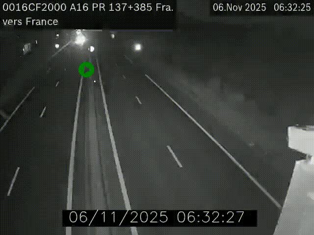 <h2>Webcam à la frontière franco-belge au niveau de Bray-Dunes/De-Panne sur l'autoroute A16. Vue orientée vers Calais</h2>