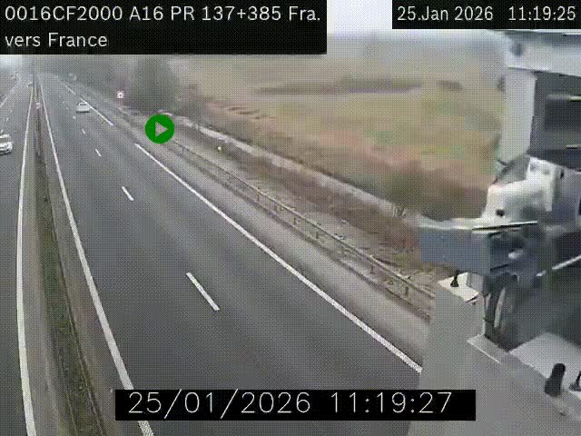 Webcam à la frontière franco-belge au niveau de Bray-Dunes/De-Panne sur l'autoroute A16. Vue orientée vers Calais