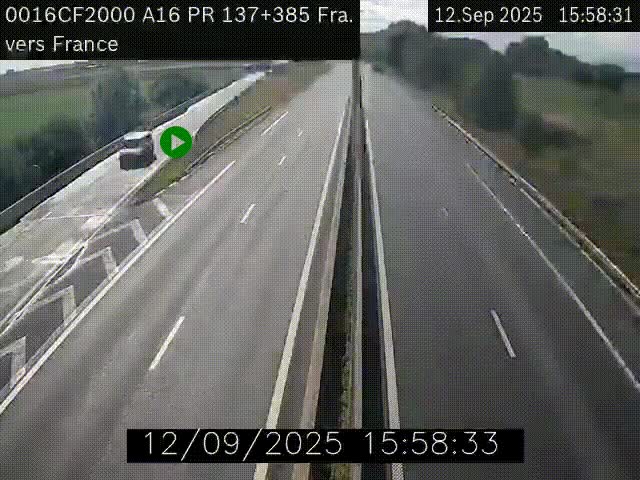 <h2>Webcam à la frontière franco-belge au niveau de Bray-Dunes/De-Panne sur l'autoroute A16. Vue orientée vers Calais</h2>