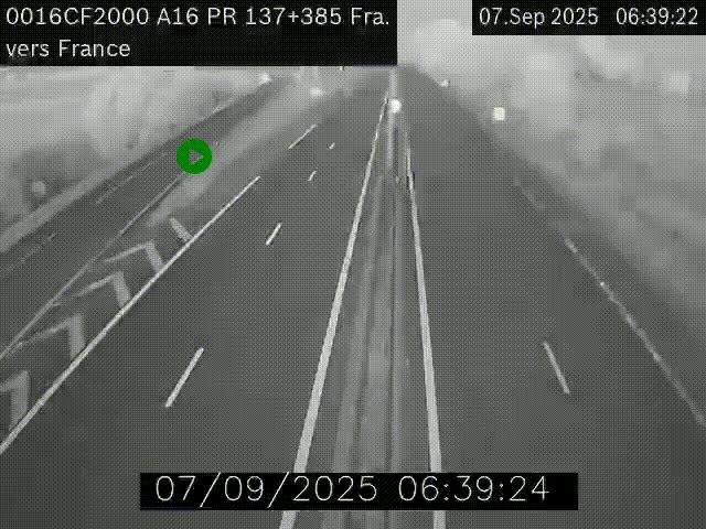 <h2>Webcam à la frontière franco-belge au niveau de Bray-Dunes/De-Panne sur l'autoroute A16. Vue orientée vers Calais</h2>