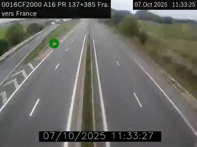 <h2>Webcam à la frontière franco-belge au niveau de Bray-Dunes/De-Panne sur l'autoroute A16. Vue orientée vers Calais</h2>