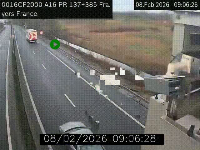 <h2>Webcam à la frontière franco-belge au niveau de Bray-Dunes/De-Panne sur l'autoroute A16. Vue orientée vers Calais</h2>