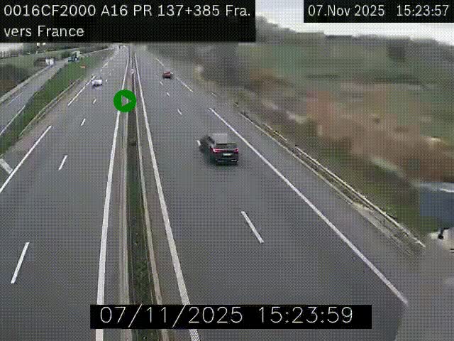 <h2>Webcam à la frontière franco-belge au niveau de Bray-Dunes/De-Panne sur l'autoroute A16. Vue orientée vers Calais</h2>