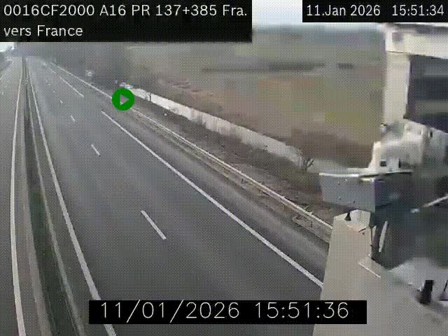 Webcam à la frontière franco-belge au niveau de Bray-Dunes/De-Panne sur l'autoroute A16. Vue orientée vers Calais