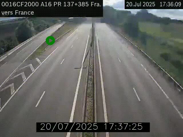 Webcam à la frontière franco-belge au niveau de Bray-Dunes/De-Panne sur l'autoroute A16. Vue orientée vers Calais