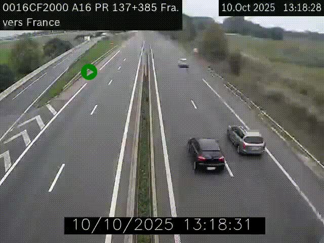 <h2>Webcam à la frontière franco-belge au niveau de Bray-Dunes/De-Panne sur l'autoroute A16. Vue orientée vers Calais</h2>