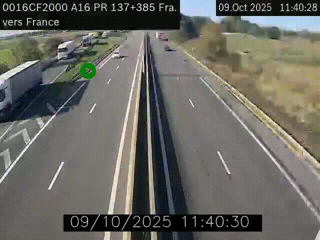 <h2>Webcam à la frontière franco-belge au niveau de Bray-Dunes/De-Panne sur l'autoroute A16. Vue orientée vers Calais</h2>