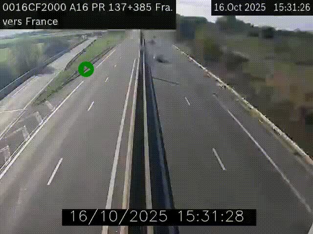 <h2>Webcam à la frontière franco-belge au niveau de Bray-Dunes/De-Panne sur l'autoroute A16. Vue orientée vers Calais</h2>