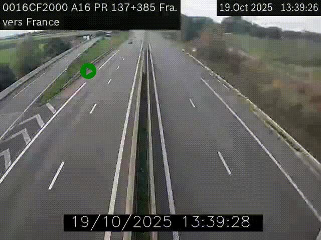 <h2>Webcam à la frontière franco-belge au niveau de Bray-Dunes/De-Panne sur l'autoroute A16. Vue orientée vers Calais</h2>