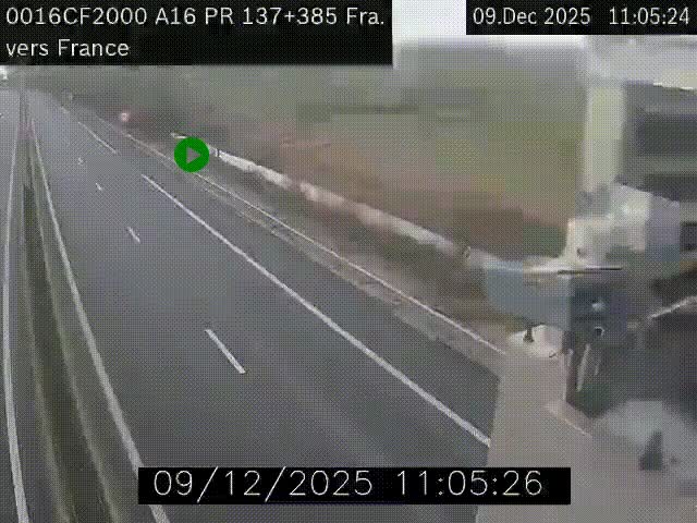 Webcam à la frontière franco-belge au niveau de Bray-Dunes/De-Panne sur l'autoroute A16. Vue orientée vers Calais